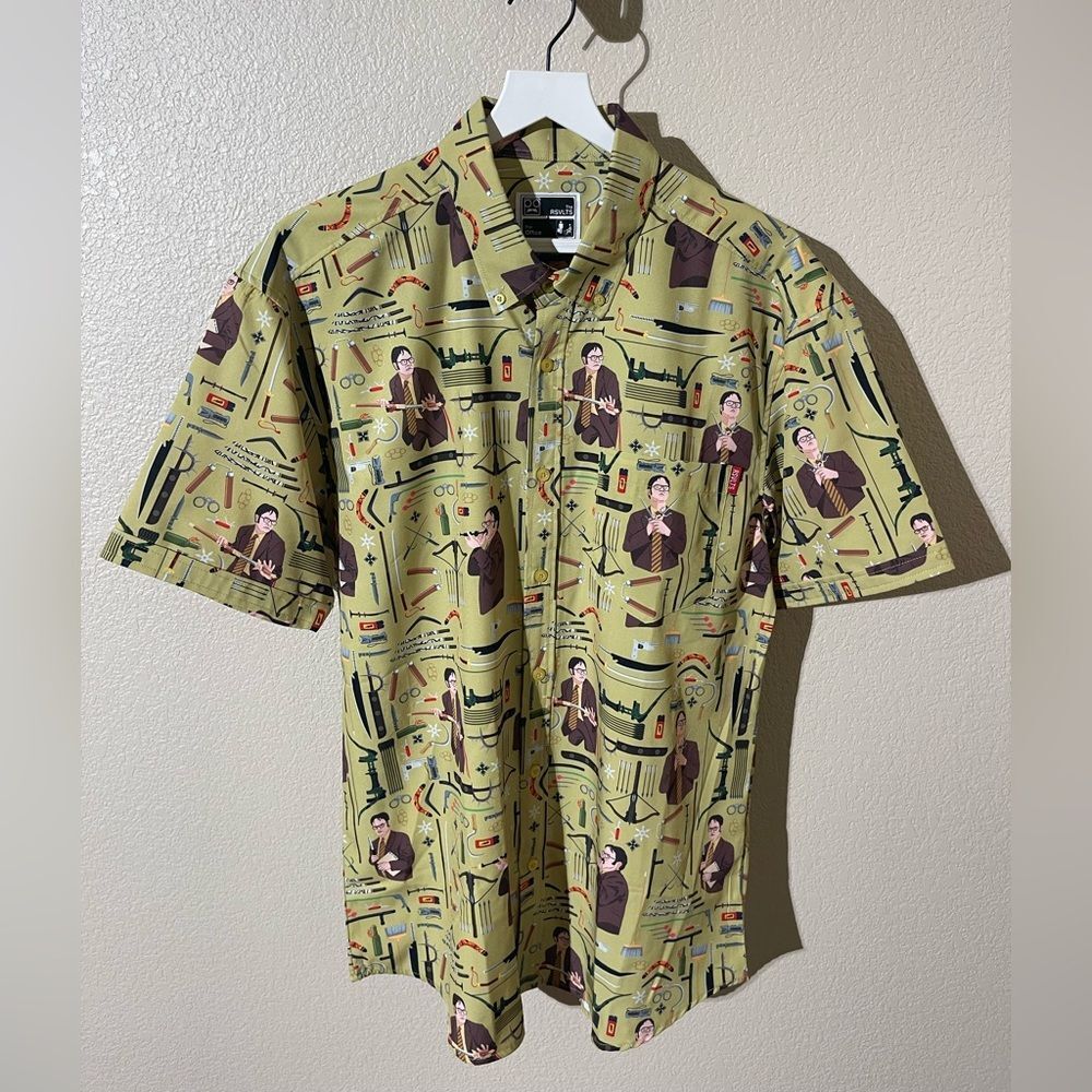 RSVLTS Olive Short-Sleeve Button-Down with Novelty Graphic